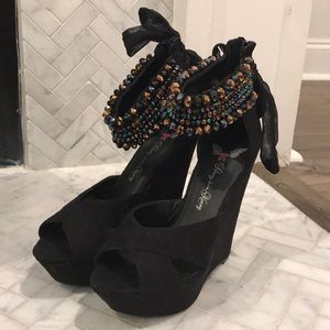 Jeweled ankle strap heels
